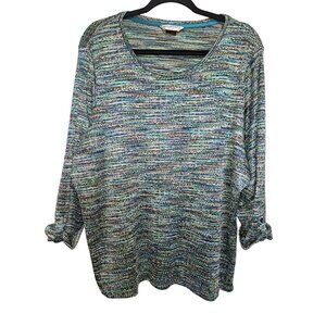 Allison Dailey 3X Multicolor Poly Blend 3/4 Sleeve Tab Cuffed Top